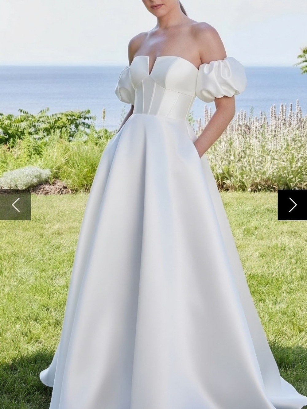 Mori Lee 49129 White Off-Shoulder Satin Ball Gown with Puff Sleeves Size 4 Nwt